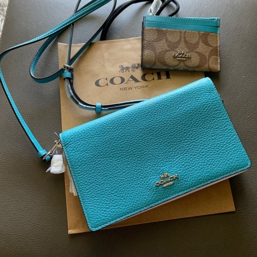 Coach Teal Crossbody Bag with Card Holder